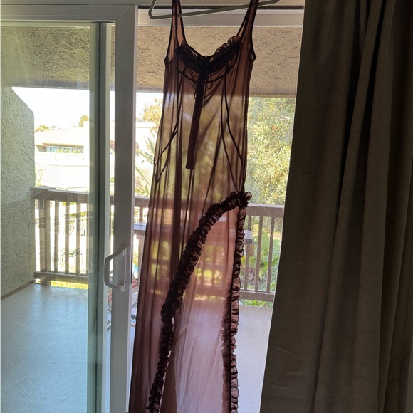 Elegant Asymmetrical Ruffle Dress in Brown - Picture 4 of 7